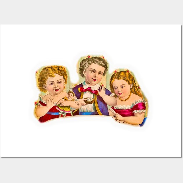 Three children drawn and graceful in vintage colors Wall Art by Marccelus